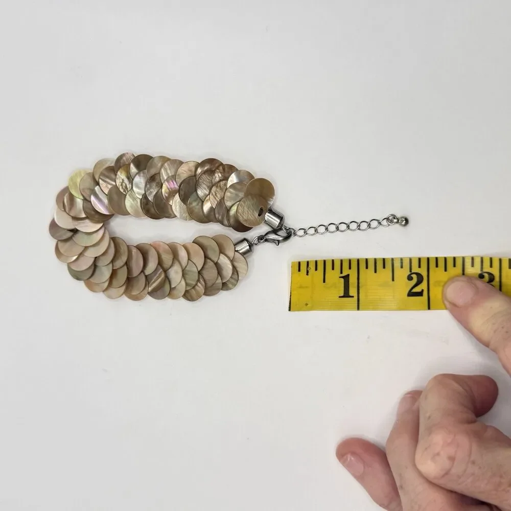 Mother of Pearl Shell Disc Bracelet Mermaid Boho Coastal Statement Iridescent